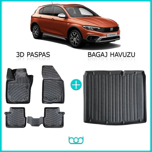 Bod Fiat Egea Cross 3D Havuzlu Paspas ve Bagaj Havuzu Seti