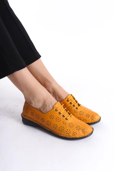 Kadın Hakiki Deri Günlük Babet Yuvarlak Burun Düz Taban Rahat Ayakkabı - Resim 9