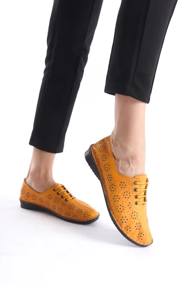 Kadın Hakiki Deri Günlük Babet Yuvarlak Burun Düz Taban Rahat Ayakkabı - Resim 10