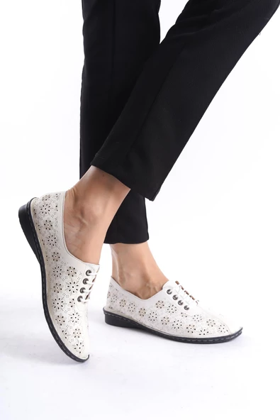 Kadın Hakiki Deri Günlük Babet Yuvarlak Burun Düz Taban Rahat Ayakkabı - Resim 3