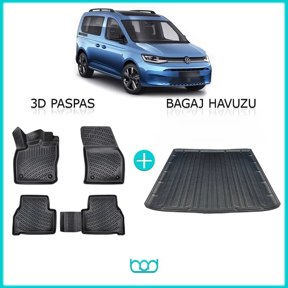 Bod Volkswagen Caddy 3D Havuzlu Paspas ve Bagaj Havuzu Seti 2021-Sonrası ürün görseli