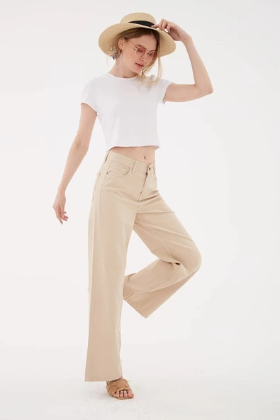 FASHION FRIENDS KADIN YÜKSEK BEL GENİŞ PAÇA PANTOLON 23Y-PNT0297K1 - 3