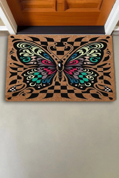 Valerine Life Damalı Kelebek Desenli Hoş Geldiniz Kapı Önü Paspası 45x70cm - 3