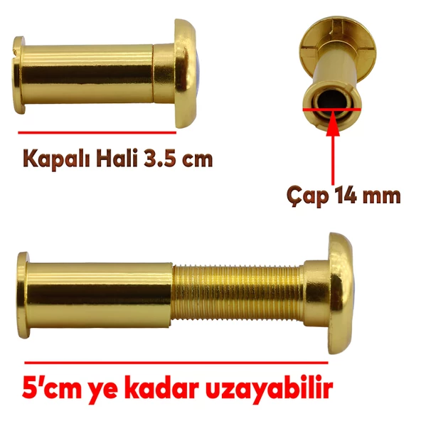 Kapı Dürbünü Kapaksız Çelik Kapı Gold 35-50 mm Ayarlanabilir Çap 14 mm - 2