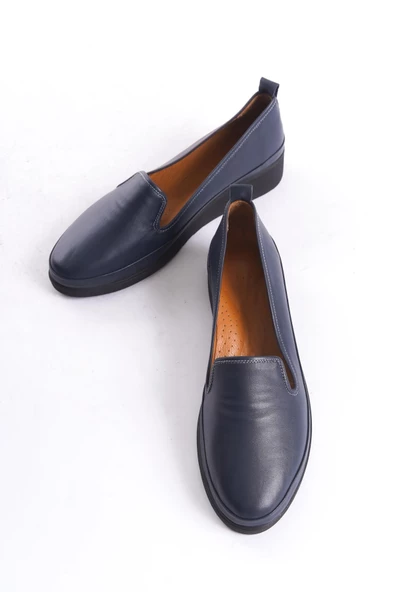 Kadın Hakiki Deri Loafer Mantar Topuk Tam Kalıp Günlük Loafer Ayakkabı
