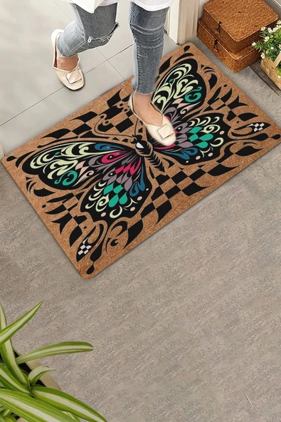 Valerine Life Damalı Kelebek Desenli Hoş Geldiniz Kapı Önü Paspası 45x70cm - 2