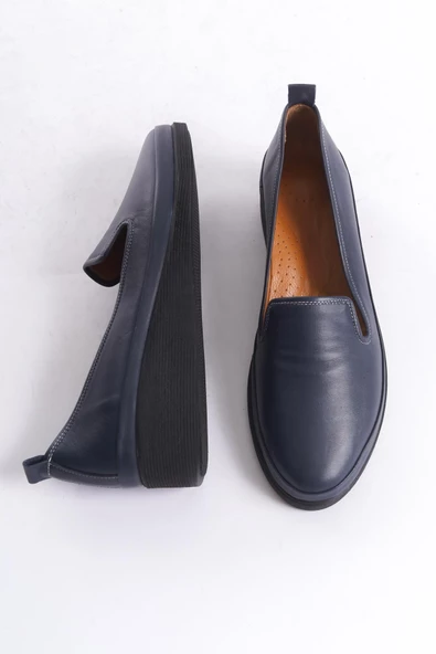 Kadın Hakiki Deri Loafer Mantar Topuk Tam Kalıp Günlük Loafer Ayakkabı - Resim 3