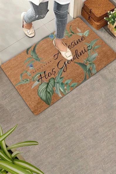 Valerine Life Mavi Papatya Yaprak Kişiye, İsme ve Aileye Özel Hoş Geldiniz Kapı Önü Paspası 45x70cm - 2