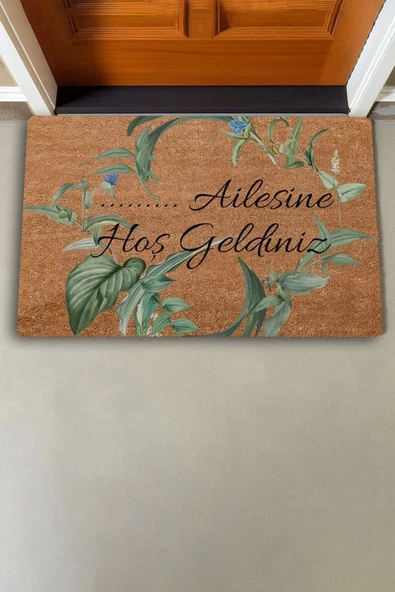 Valerine Life Mavi Papatya Yaprak Kişiye, İsme ve Aileye Özel Hoş Geldiniz Kapı Önü Paspası 45x70cm - 3