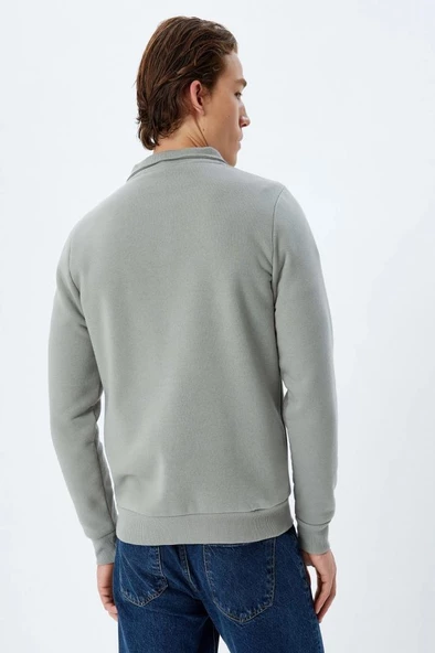 Koton Yarım Fermuarlı Yaka Sweatshirt Uzun Kollu Şardonlu Pamuk Karışımlı - 4