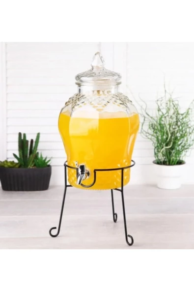 6 Litre Musluklu Cam Su Sebili Şerbetlik Ve Damacana Metal Ayaklı - Resim 2