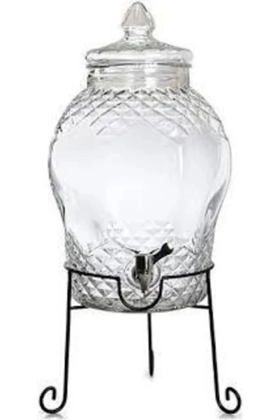 6 Litre Musluklu Cam Su Sebili Şerbetlik Ve Damacana Metal Ayaklı - Resim 4