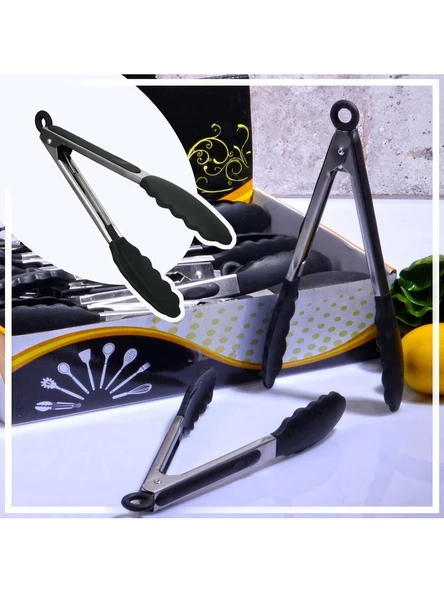 3B Trend Metal Kızartma Maşası Silikon Uçlu Maşa Siyah Renk - 2