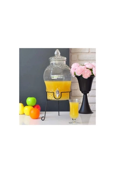 6 Litre Musluklu Cam Su Sebili Şerbetlik Ve Damacana Metal Ayaklı - Resim 5
