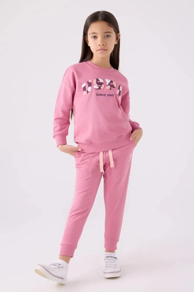 Us Polo Kız Çocuk Karanfil Eşofman Takımı 19724 - Resim 2