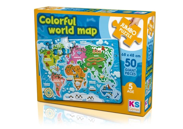 KS Jumbo Puzzle 50 Parça Colorful World Map Dünya Haritası