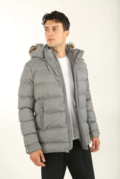 Brango  Erkek Kapüşonlu Kürklü Mont - 5