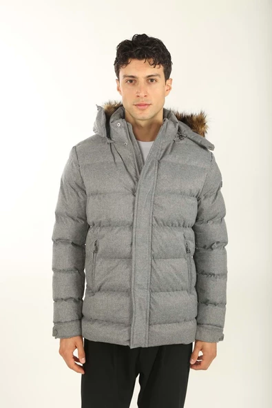 Brango  Erkek Kapüşonlu Kürklü Mont - 7