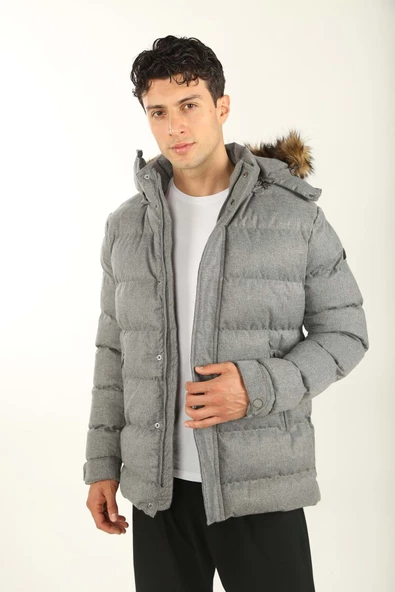 Brango  Erkek Kapüşonlu Kürklü Mont - 6
