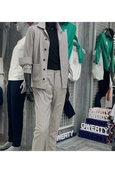 Qwerty ÇİZGİLİ CEPLİ SPOR CEKET - 4