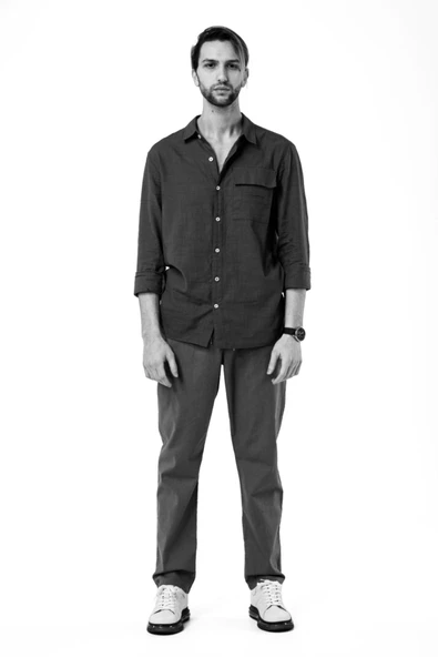 Qwerty Erkek Uzun Kol Katlamalı Keten Gömlek - 4