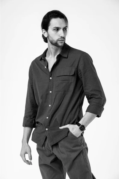 Qwerty Erkek Uzun Kol Katlamalı Keten Gömlek - 3