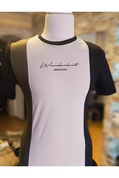 Qwerty BİSİKLET YAKA PARÇALI BASKILI SPOR T-SHİRT - 5