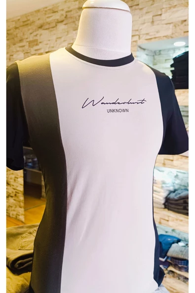 Qwerty BİSİKLET YAKA PARÇALI BASKILI SPOR T-SHİRT - 2