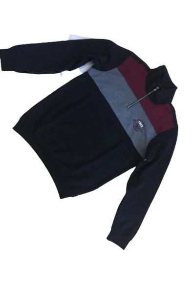 Qwerty Dik Yaka Fermuarlı Parçalı Sweat Siyah - 2