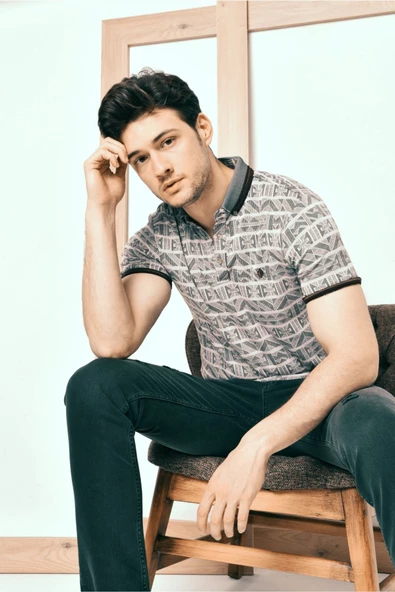 Brango DÜĞMELİ POLO YAKA DESENLİ T-SHİRT