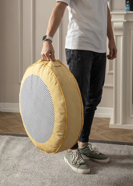 Yuvarlak Dekoratif Yer Minderi Puf 60x60 - 3