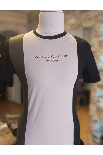 Qwerty BİSİKLET YAKA PARÇALI BASKILI SPOR T-SHİRT - 6