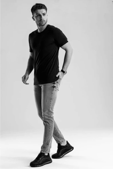 Qwerty T-shirt Basic Bisiklet Yaka Battal Boy - 5