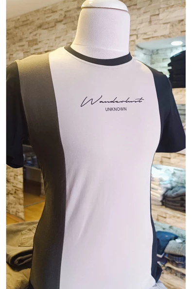 Qwerty BİSİKLET YAKA PARÇALI BASKILI SPOR T-SHİRT - 3