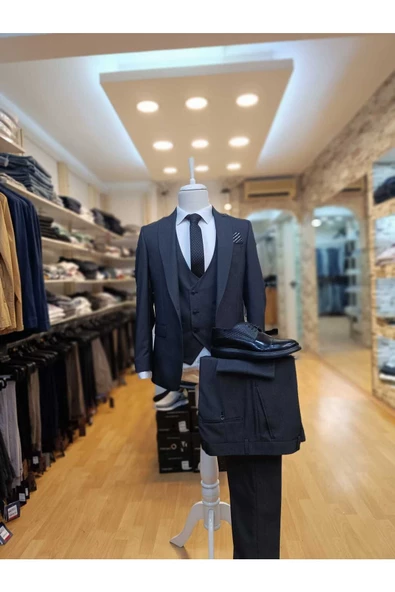 CARPİN SLİM FİT YELEKLİ DÜZ SİYAH TAKIM ELBİSE - 3