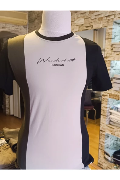 Qwerty BİSİKLET YAKA PARÇALI BASKILI SPOR T-SHİRT - 4