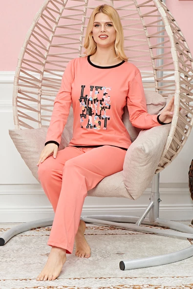 Bayan Uzun Kollu Pijama Takımı Model no 7601 - Resim 2