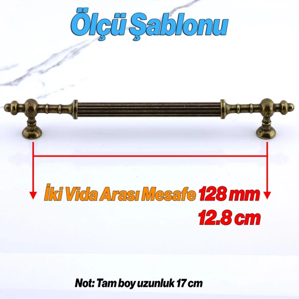 Kader Eskitme Antik Sarı Metal Kulp 128 mm - 12.8 cm Mobilya Mutfak Dolabı Dolap Kulpları Kulbu - 2