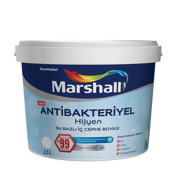 Marshall Antibakteriyel Hijyen İpek Mat Iç Cephe Boyası Afrika Menekşesi 2,5 Lt (3,5 Kg)