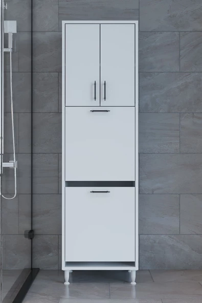 makbulce Nergiz Beyaz ve Renkli Kirli Çamaşır Sepetli Çok Amaçlı Banyo Dolabı - 3