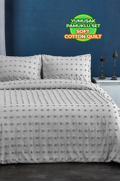 Evlen Home Collection Pamuklu Emmy Yatak Örtüsü Seti Tek Kişilik Günlük Boho Çift Taraflı 2 Parça Dolgulu Tufting - 10
