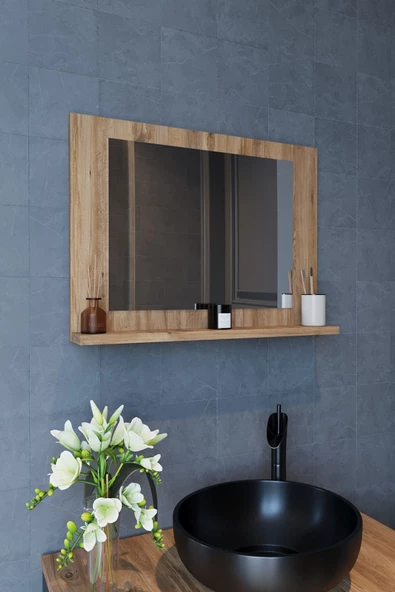 Makbulce Yakut Dresuar,60X45 Raflı Banyo Aynası Atlantik Çam - 2