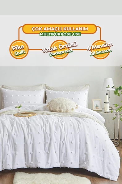 Evlen Home Collection Pamuklu Emmy Yatak Örtüsü Seti Tek Kişilik Günlük Boho Çift Taraflı 2 Parça Dolgulu Tufting - 9