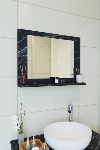 Makbulce Yakut Dresuar,60X45 Mermer Raflı Banyo Aynası - 2