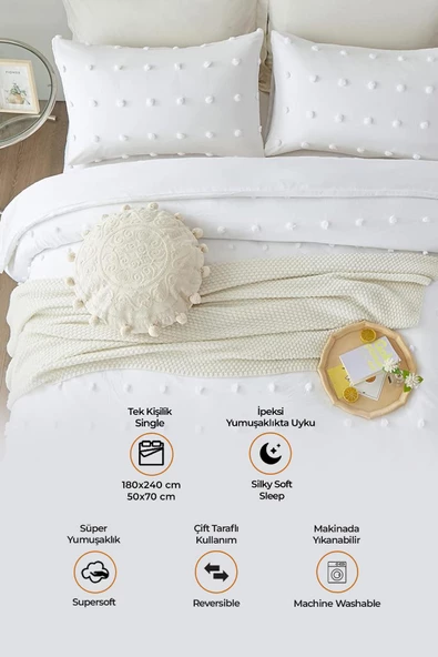 Evlen Home Collection Pamuklu Emmy Yatak Örtüsü Seti Tek Kişilik Günlük Boho Çift Taraflı 2 Parça Dolgulu Tufting - 7