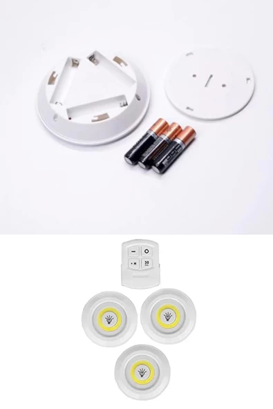 3lü Uzaktan Kumandalı Yapışkanlı Kablosuz Led Spot Lambalar - 5