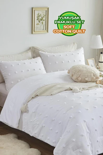 Evlen Home Collection Pamuklu Emmy Yatak Örtüsü Seti Tek Kişilik Günlük Boho Çift Taraflı 2 Parça Dolgulu Tufting - 6