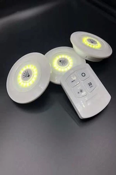 3lü Uzaktan Kumandalı Yapışkanlı Kablosuz Led Spot Lambalar - 3