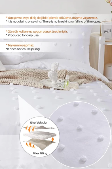 Evlen Home Collection Pamuklu Emmy Yatak Örtüsü Seti Tek Kişilik Günlük Boho Çift Taraflı 2 Parça Dolgulu Tufting - 8