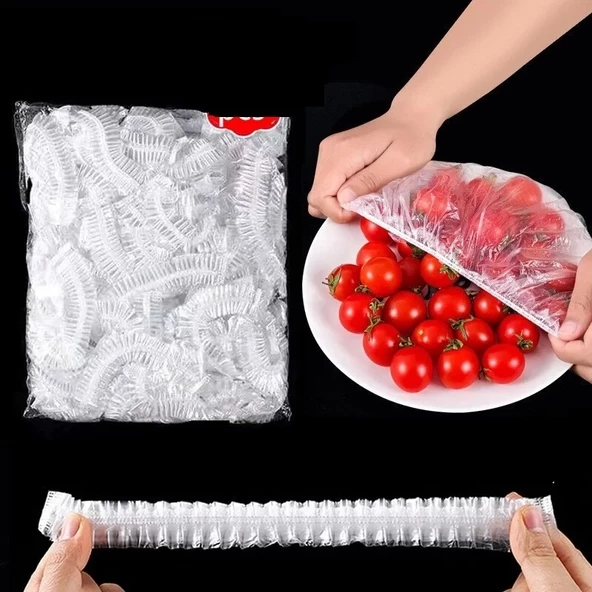 100 Adet Lastikli Tazeliği Koruyan Tencere Ve Tabak Bonesi  Esnek Strech Kapak - 5